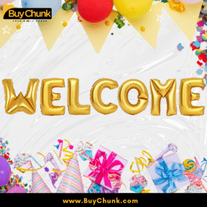 shiny gold letter balloons spelling welcome for events
