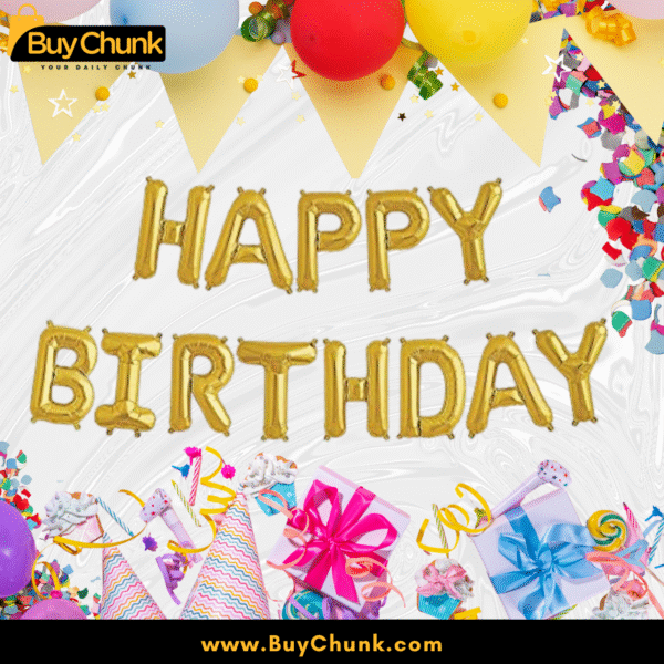 Golden Happy Birthday Foil Balloon Banner | Ideal for Pakistani Weddings, Birthdays and Anniversary Parties | Make It Unforgettable - Image 2