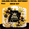 Elegant gold and black royal birthday balloon arch kit with crown and stars