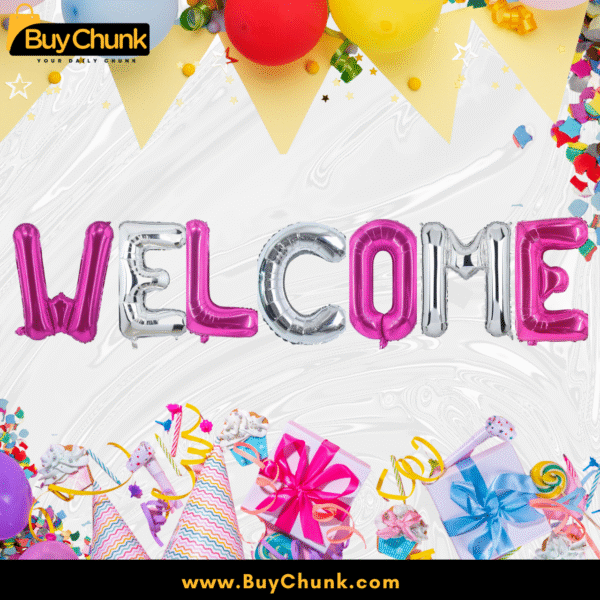Stunning pink and Silver Welcome Foil Balloon Banner | Elegant, Glamorous & Perfect for Baby Showers, Weddings & Princess-Themed Celebrations | Celebrate in Style - Image 2