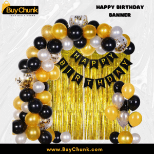 Elegant Black & Gold Happy Birthday Banner