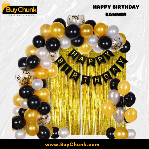 Elegant Black & Gold Happy Birthday Banner