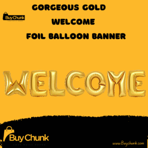 gold welcome foil balloon banner for party decoration setup in Pakistan