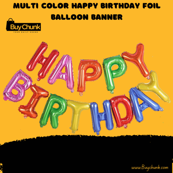 colourful foil balloons spelling happy birthday for party décor