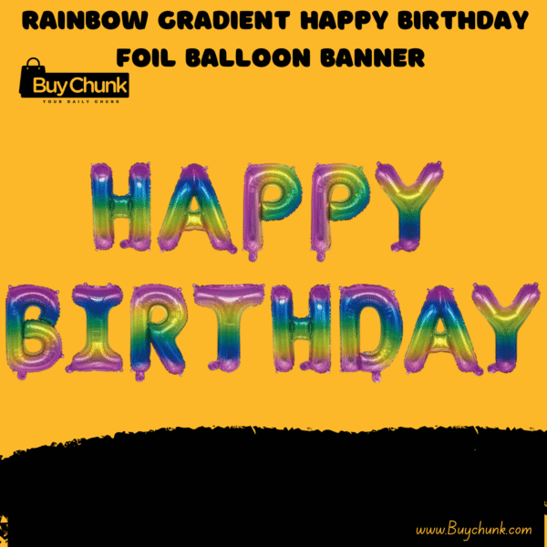 Colourful rainbow gradient Happy Birthday foil balloon letters for parties in Pakistan