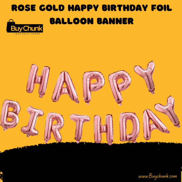 elegant rose gold foil happy birthday balloon banner for party décor