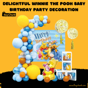 61-piece Winnie the Pooh birthday decoration set in yellow and blue theme