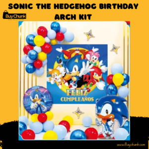 Sonic the Hedgehog birthday balloon arch setup for kids’ party in Pakistan.