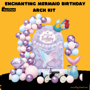 47-piece mermaid birthday decoration set with balloons and backdrop.