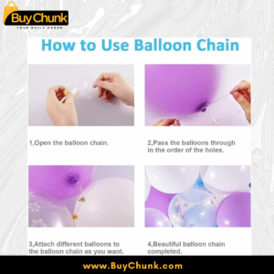 Step-by-step balloon chain assembly guide.