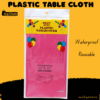 Bright pink waterproof reusable table cover for Pakistani party use.