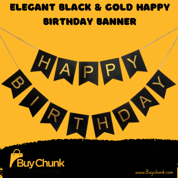 Elegant Black & Gold Happy Birthday Banner | Luxe, Sophisticated & Perfect for Modern Celebrations
