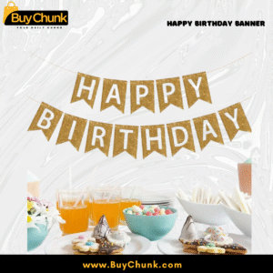 Elegant gold Happy Birthday banner with glitter effect for celebrations.