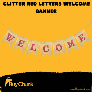 glitter red letters welcome banner hanging on wall for party décor
