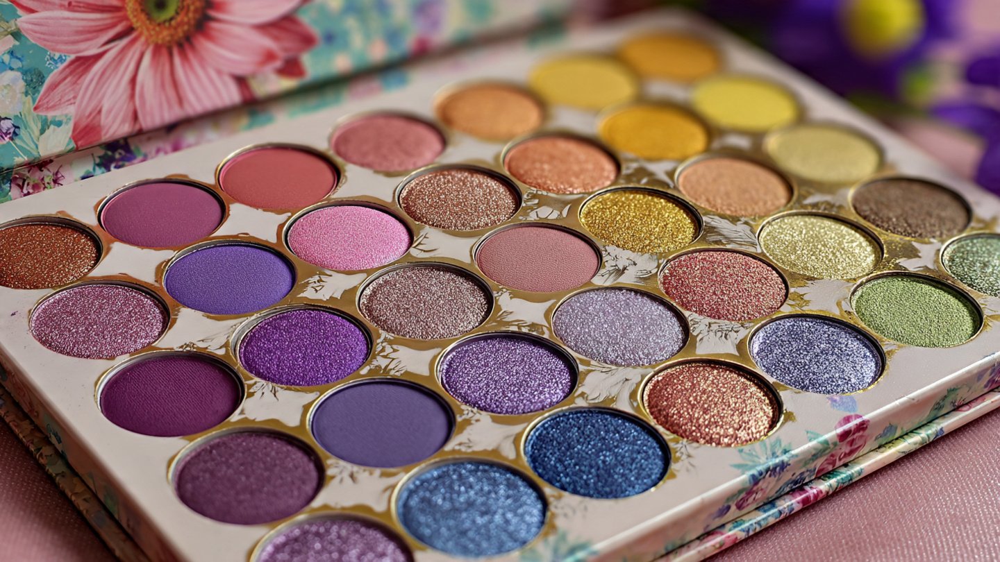 Colorful eye makeup created with Miss Rose rainbow eyeshadow palette in Pakistan