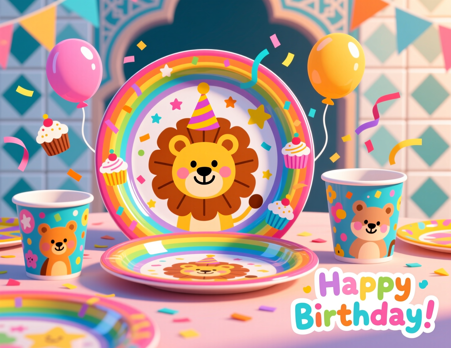 Kids birthday party plates and cups set Rawalpindi with balloons