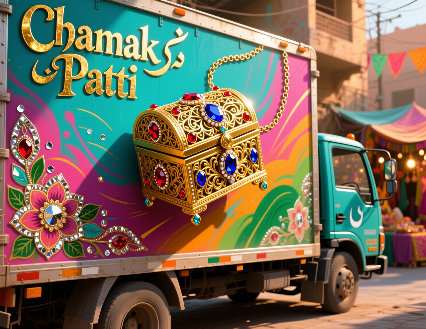 Traditional Truck Art Jewelry Boxes Lahore Colorful Gifts & Décor in Pakistan 4 “Chamakpatti truck art jewellery box from Lahore with mirrors and bright colours”