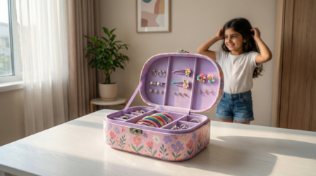 kids jewelry boxes in Islamabad with cute designs on a dressing table