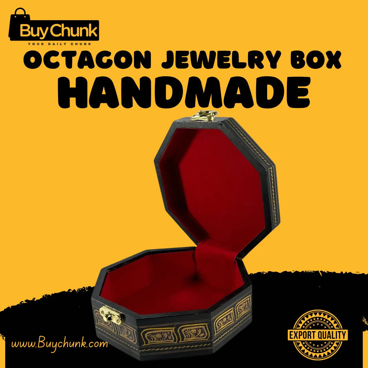 Mesmerizing Octagon Wood Handmade Lacquer Art Jewelry Box Gilded Ripple Wave | Size 5 X 5