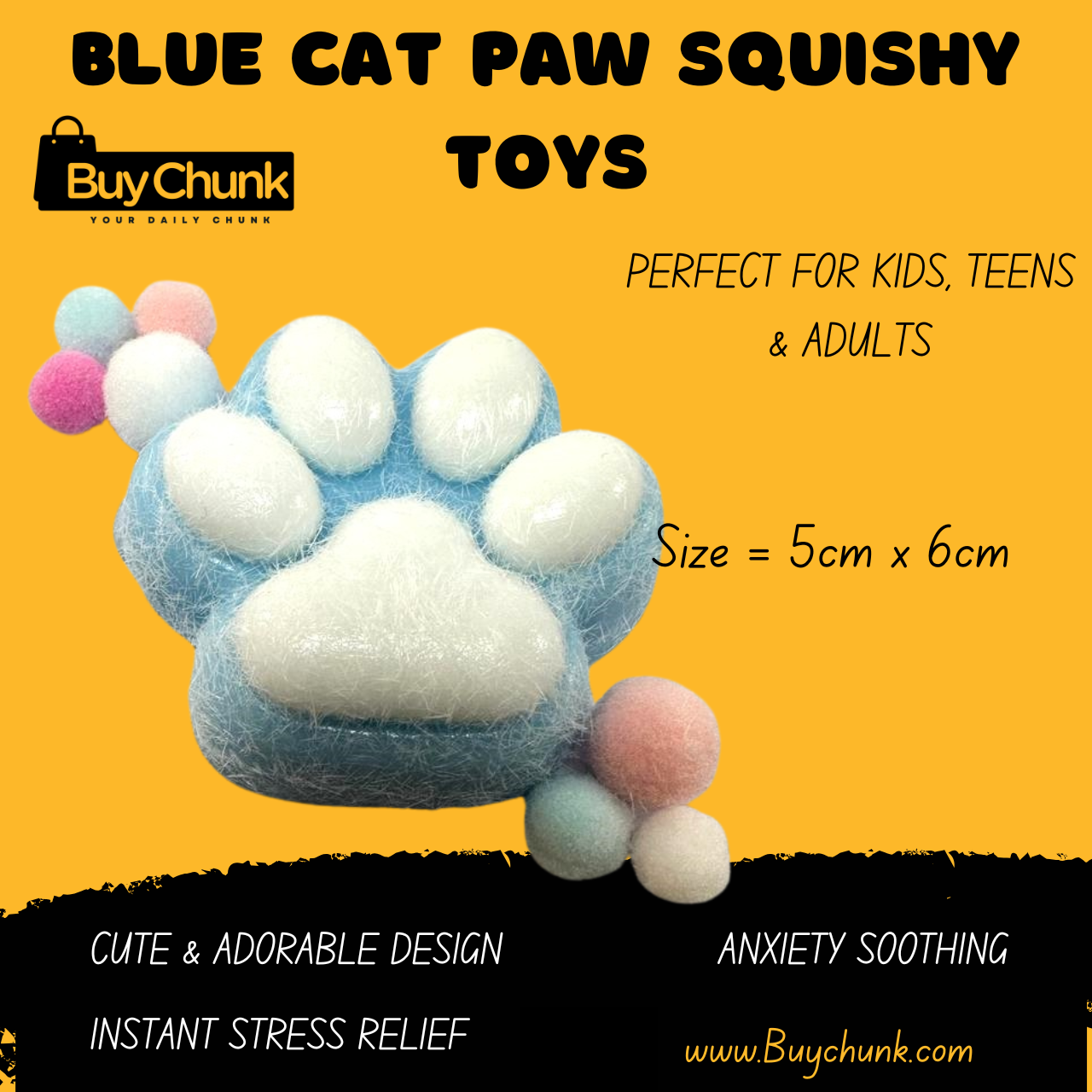 Blue Cat Paw Squishy Toy | Soft Stress Relief Squeeze | Cute Anxiety Soothing Toy 1 side profile blue cat paw squishy soft foam texture