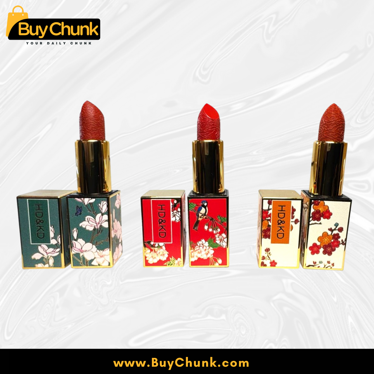 HD&KD Matte Lipstick Pack of 3 Shades 4, 5, 6 | Smooth Matte Finish | High Pigmented | Floral Case Lipstick 2 HD&KD Matte Lipstick Pack of 3 Shades 4, 5, 6 | Smooth Matte Finish | High Pigmented | Floral Case Lipstick - Image 2