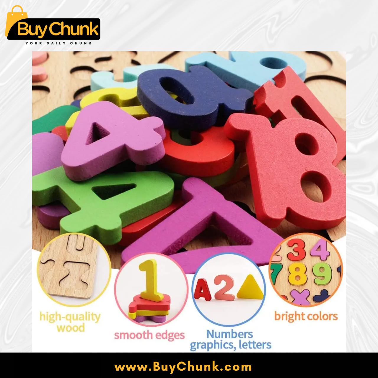 3D Wooden Numbers Puzzle | Size 7.8 Inches | Educational Numbers Puzzle for Kids | Best Learning Toy for Toddlers 2 close-up of wooden number pieces with bright colours and smooth edges