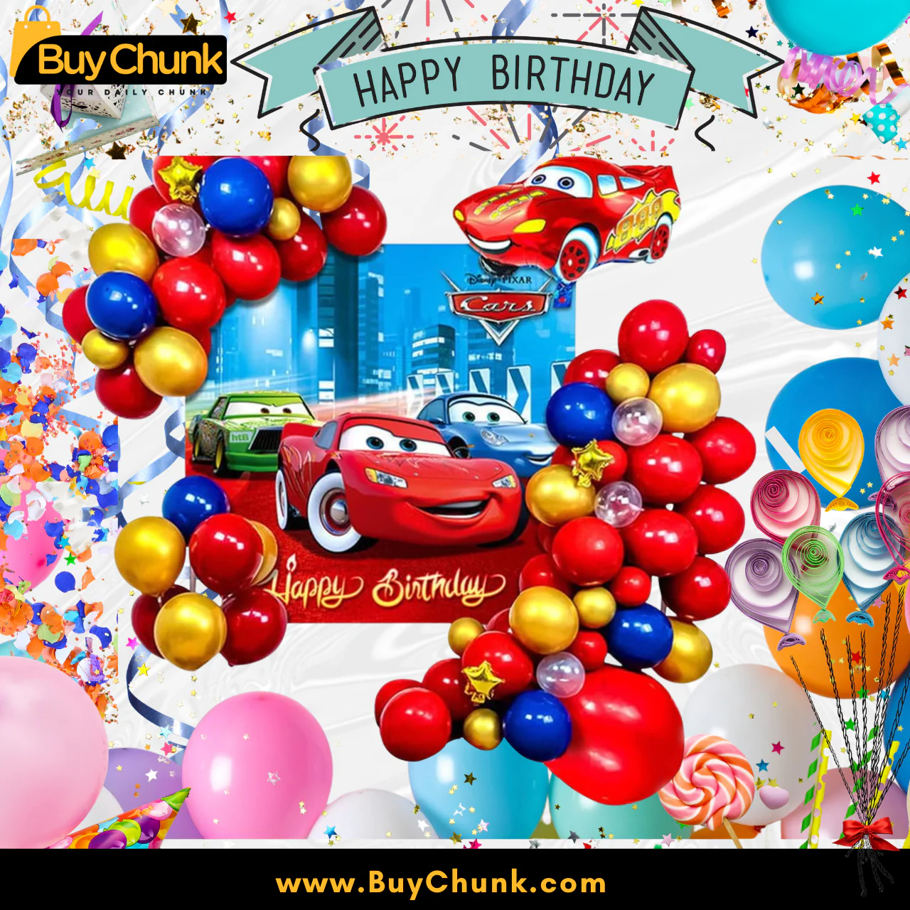 Birthday Theme Decoration Karachi Under 5000: Complete Budget Guide 3 Lightning McQueen Birthday Decoration Theme Set | Vibrant Car Theme Party Set