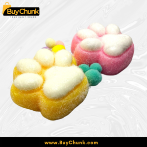 yellow cat paw squishy close up slow rising foam sensory toy