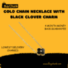 Elegant gold chain necklace with black clover charm front view