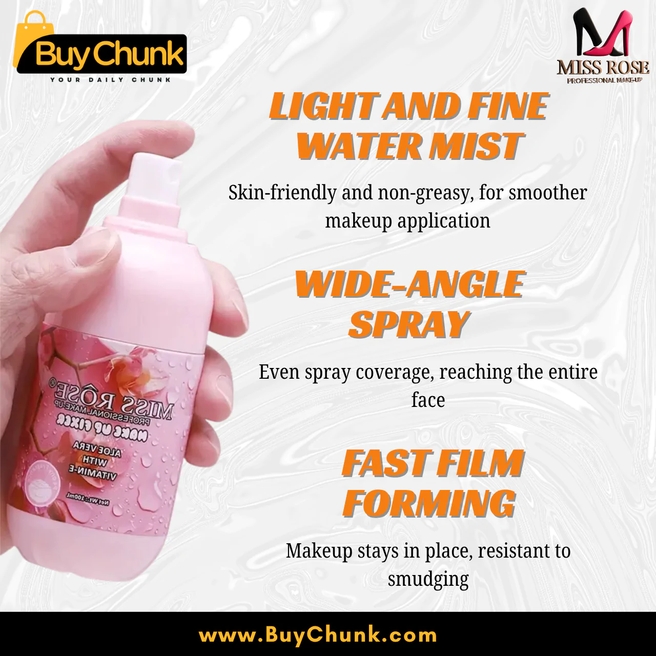 Miss Rose makeup kit with foundation, blush, and setting spray in Pakistan