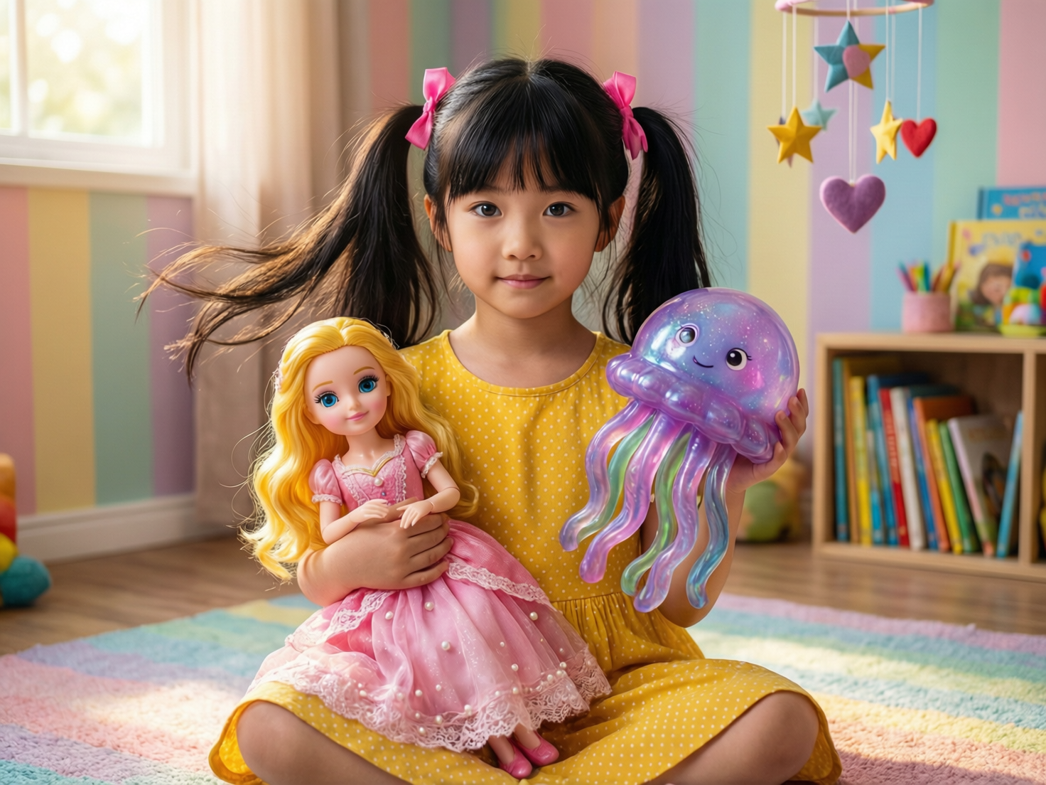 : “Karachi girl holding princess doll and squishy toy from Princess Toys Collection Karachi Girls”