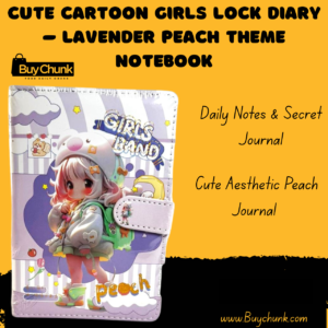 Home 153 Adorable lavender peach lock diary with cartoon girl design.
