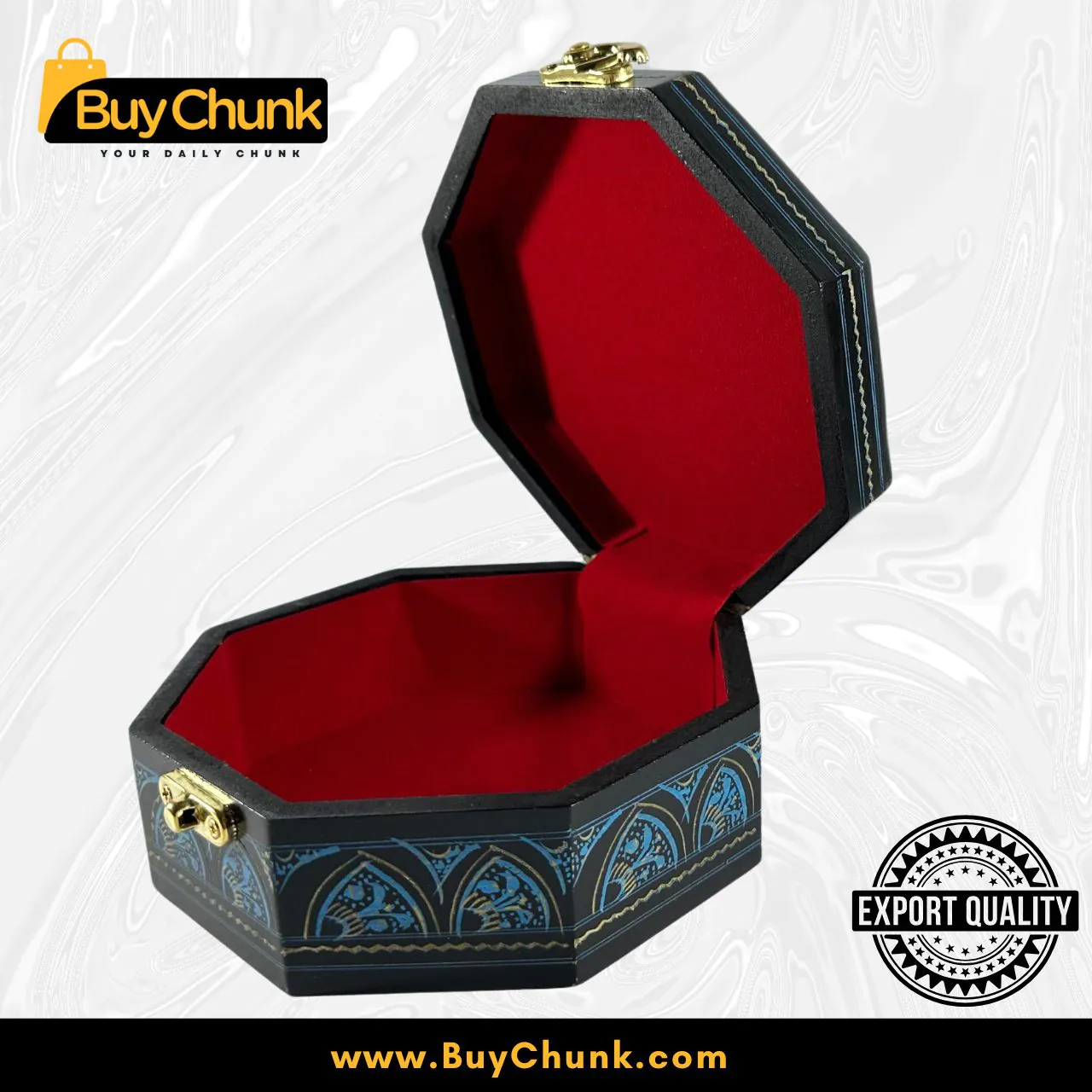 Exquisite Octagon Shape Wood Handmade Lacquer Art Jewelry Box