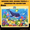 child playing with wooden underwater jigsaw puzzle on table
