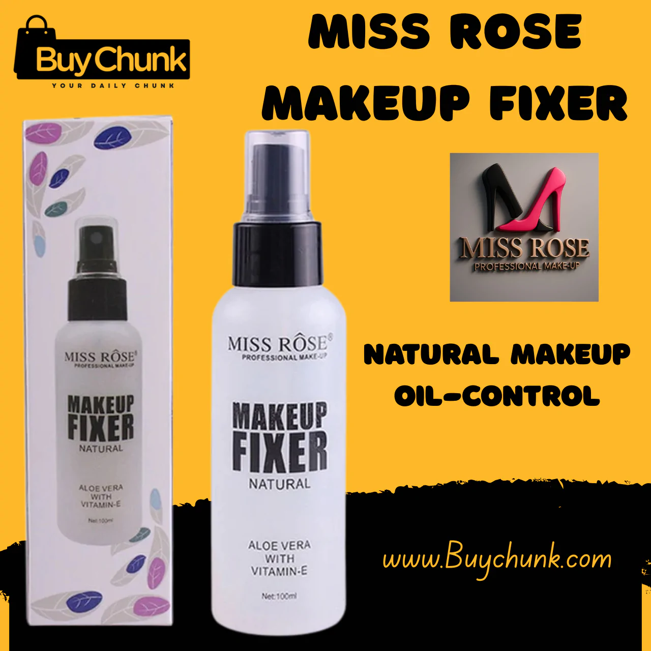Miss Rose Makeup Fixer with Aloe Vera & Vitamin E | Long-Lasting & Oil-Control Spray