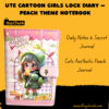 Cute peach theme diary cover with cartoon design and lock