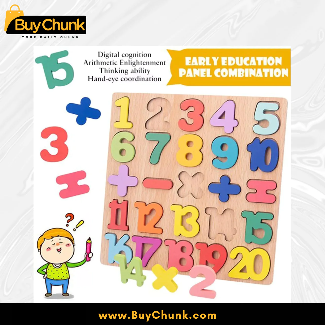 Wooden Puzzle Board Numbers and Math Symbols | Size 7.7 Inches | Early Learning Wooden Puzzle