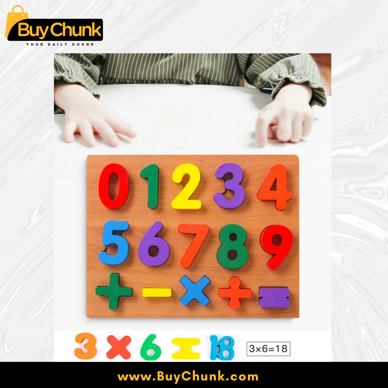 Colorful Wooden Number Puzzle Board | Size 11.6 Inches | Early Education Wooden Puzzle Board – Numbers + Math Symbols for Kids