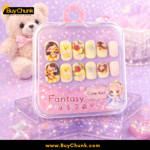 close-up of glittery princess nail designs for kids