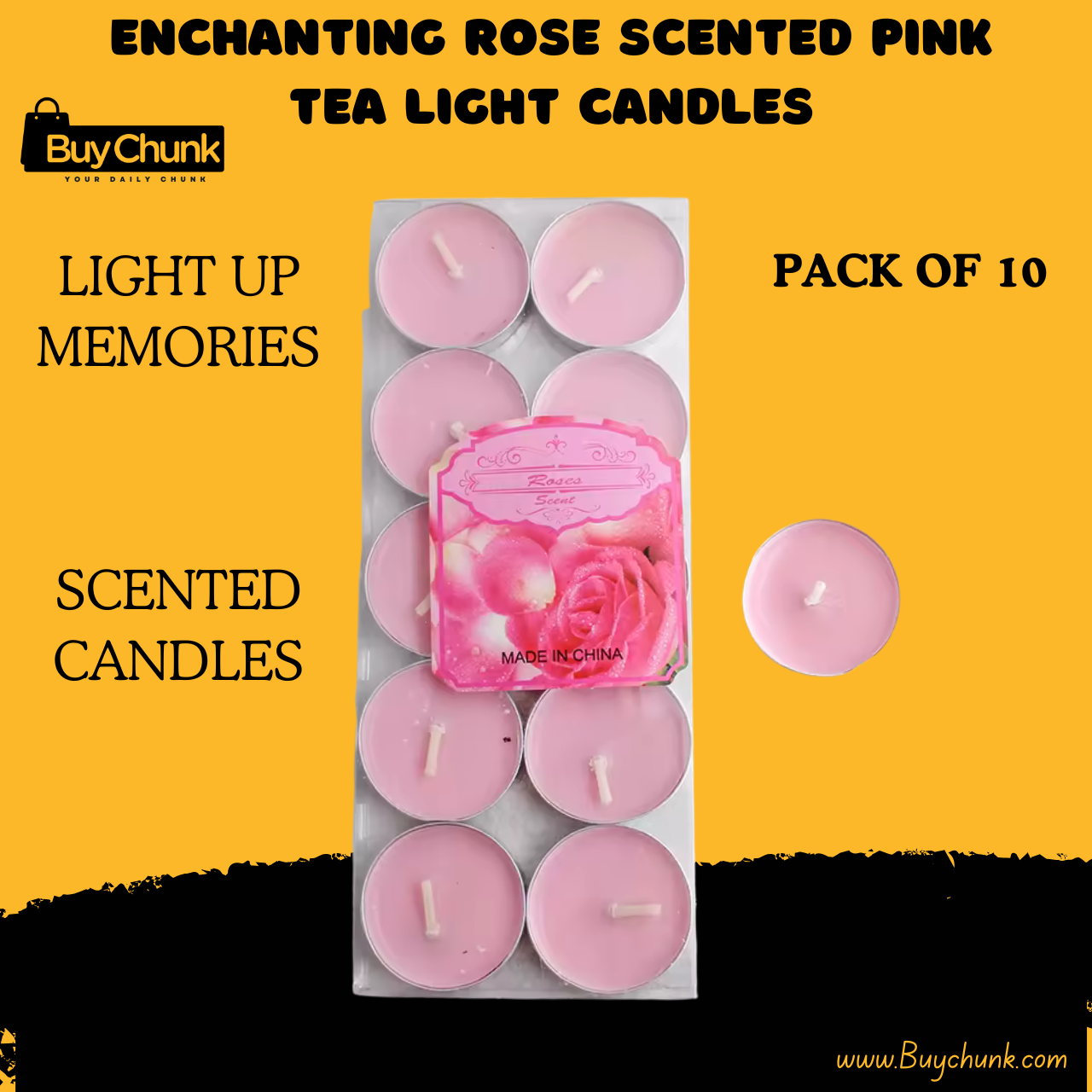 Rose Scented Pink Tea Light Candles | Pack of 10 for Decor & Events | Rose Scent 1 Soft pink rose tea light candles arranged in a glass holder.
