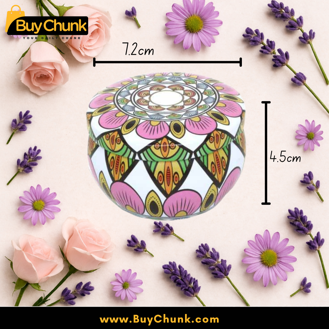 Vibrant Floral Mandala Scented Tin Candle Large Luxury Premium Fragrance | Long Lasting Scent | Elegant Decorative Candle 2 Vibrant Floral Mandala Scented Tin Candle Large Luxury Premium Fragrance | Long Lasting Scent | Elegant Decorative Candle - Image 2