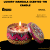 Elegant tin candle with mandala design and soft light glow