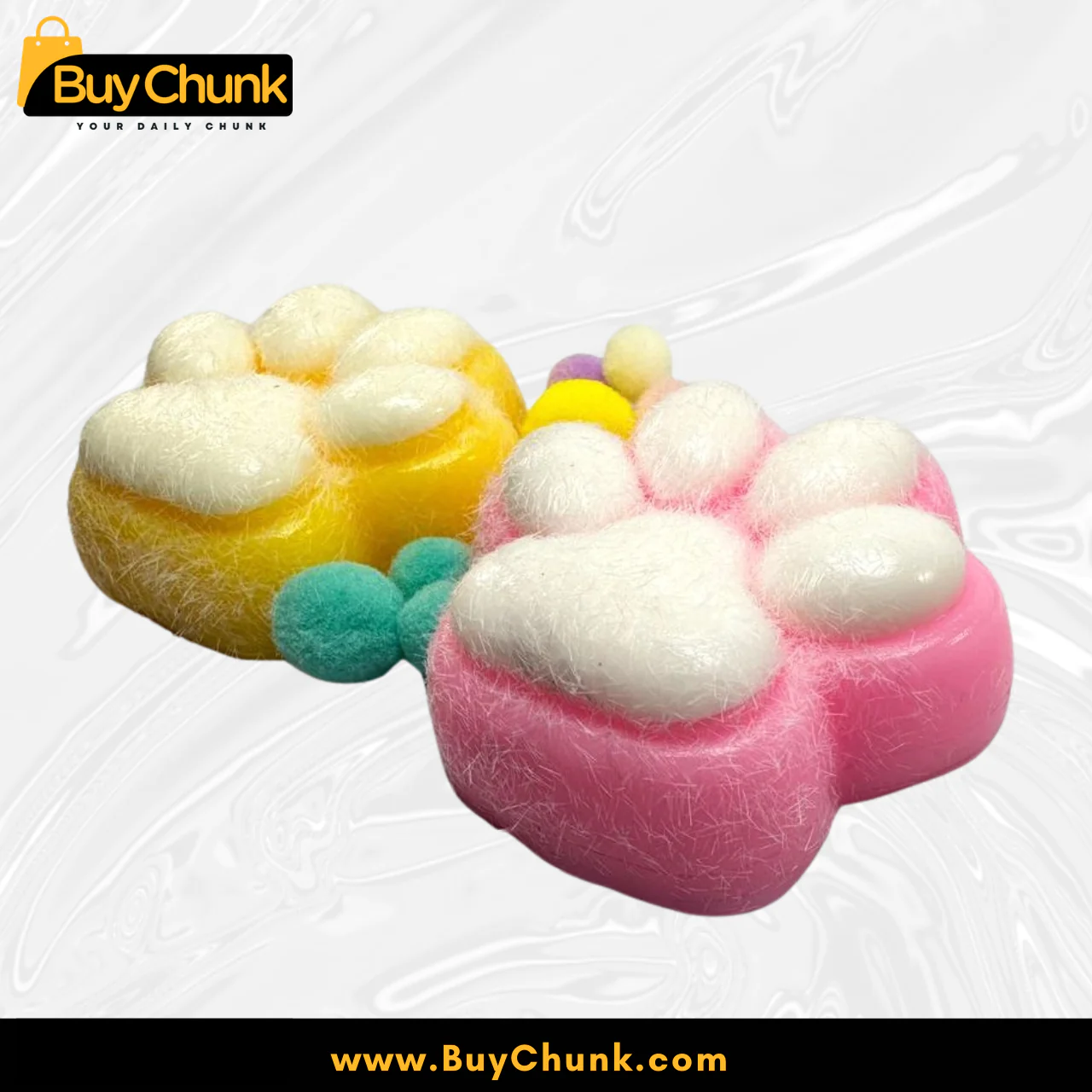 Yellow and Pink Cat Paw Squishy Toys Pack of 2 | Soft Stress Relief Fidgets