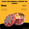 Elegant red mandala tin candle with aromatic soy wax