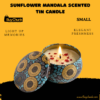 Sunflower mandala scented tin candle with floral design