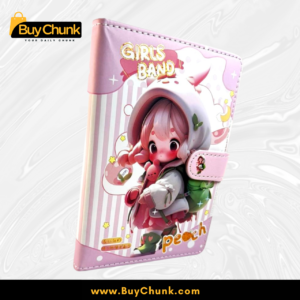 Inside pages of pink peach diary showing smooth paper texture