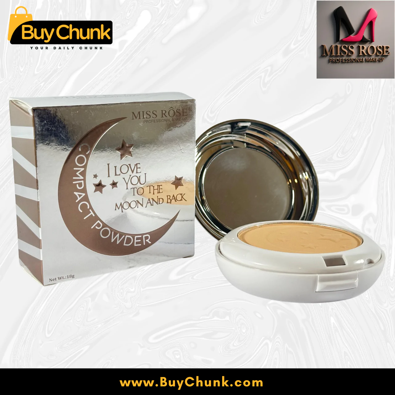 Miss Rose Compact Powder 2 in 1 Moon and Back | Flawless Matte Finish | N-1