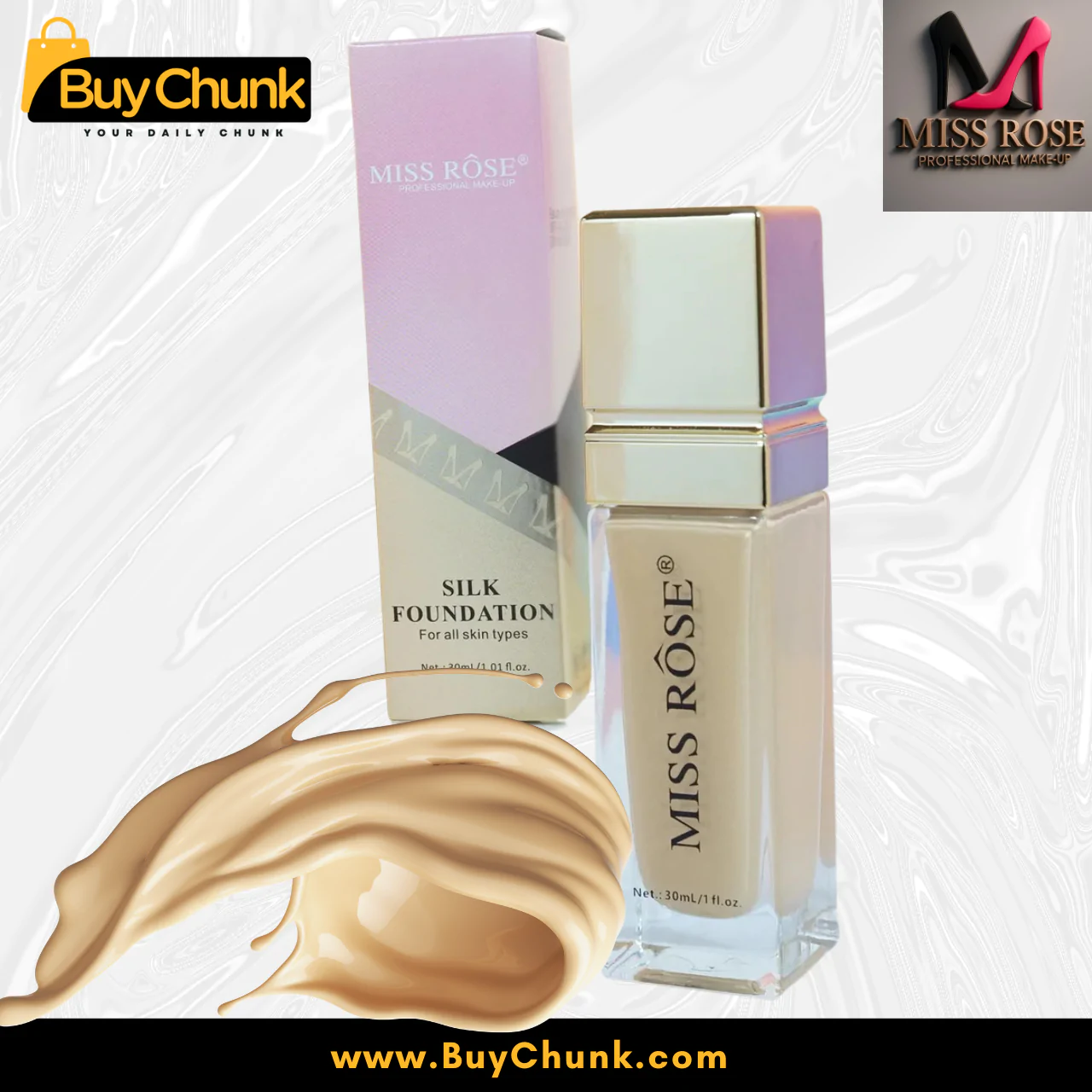Miss Rose Silk Liquid Foundation Beige 1: Your Go-To for Long-Lasting Perfection