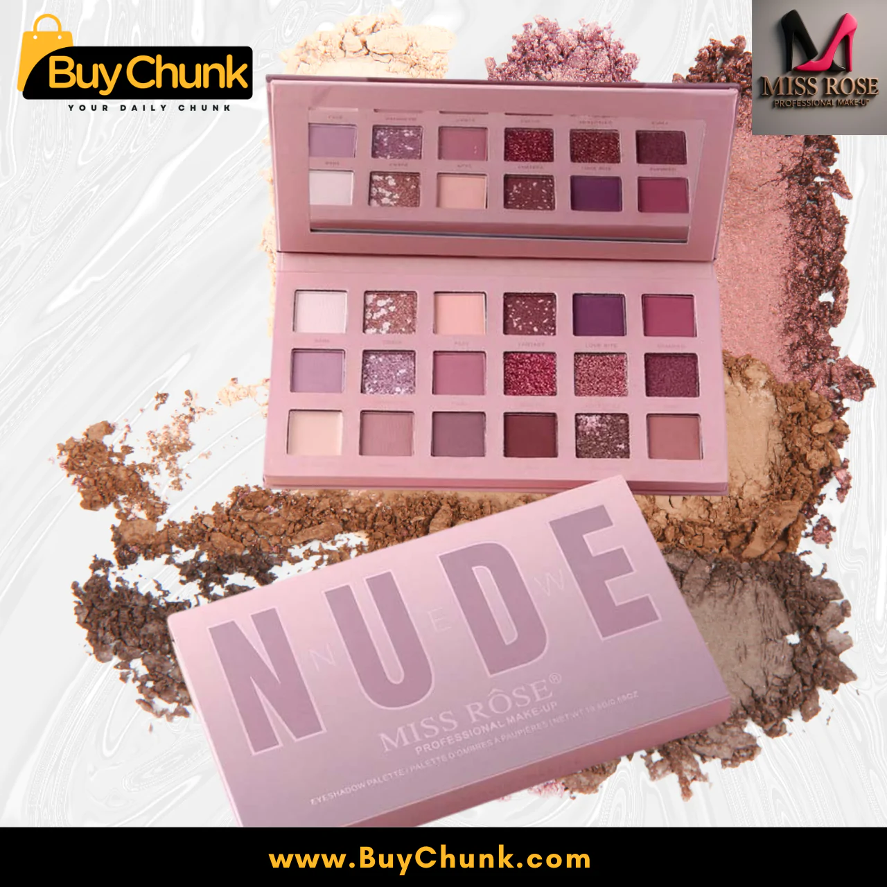 Miss Rose 18 Color Nude Eye Shadow Palette | Long Lasting High Pigmentation And Easy To Blend.