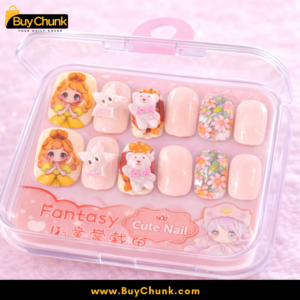 Home 104 close-up of sparkly press-on nails for children with glitter detail